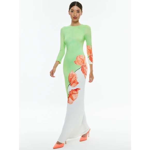 Alice + Olivia Delora Dream Life Sharp Green open-back maxi dress XS $595 - Picture 2 of 11